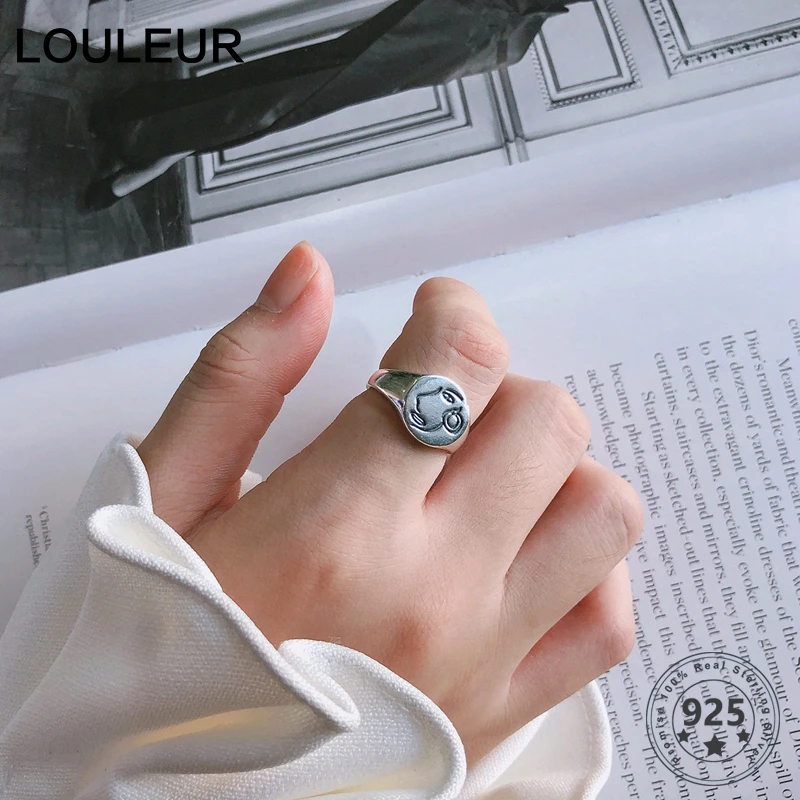LouLeur Reálne 925 Sterling Silver Osoba Tvár Krúžok 2019 Hot Predaj Žena Minimalistický Otvoriť Prstene pre Ženy, Nové Módne Šperky Dary