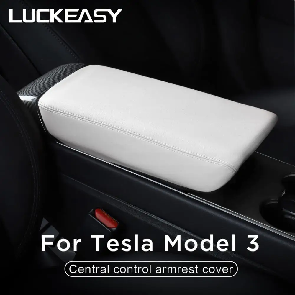LUCKEASY Auto Opierkou Box Ochranný Kryt Pre Tesla Model 3 a Tesla Model Y 2017-2020 Centrálne riadenie, lakťová opierka Kožený Kryt