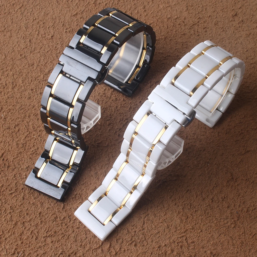 Luxusné Keramické Watchband 18 mm 20 mm 22 mm 24 mm Pre Keramické hodinky, náramok čierne Zlato REMIENOK z Nerezovej Ocele Buckele Sledovať band