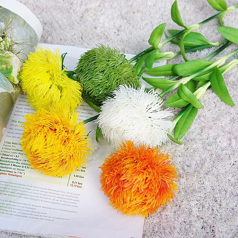 Luxusné Klinček kvet loptu s zelené listy falošné rastliny, trávy pre umelý kvet usporiadanie dekorácie Plastové flores