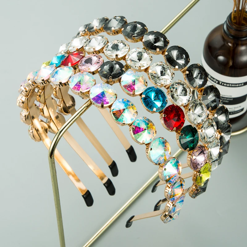 Luxusné Multi Color Crystal hlavový most pre Ženu Elegantné Geometrické Iskrivý Drahokamu Kovových Pásov Hairband Dievča Strany Vlasy Príslušenstvo