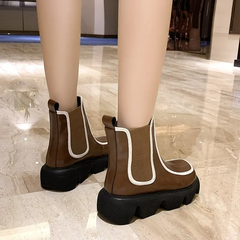 Luxusné Originálne Kožené Ženy Chelsea Boot Mujer Botas Slip-On Členková Obuv pre Ženy, Robustný Platformu Módne Dámske Krátke Topánky