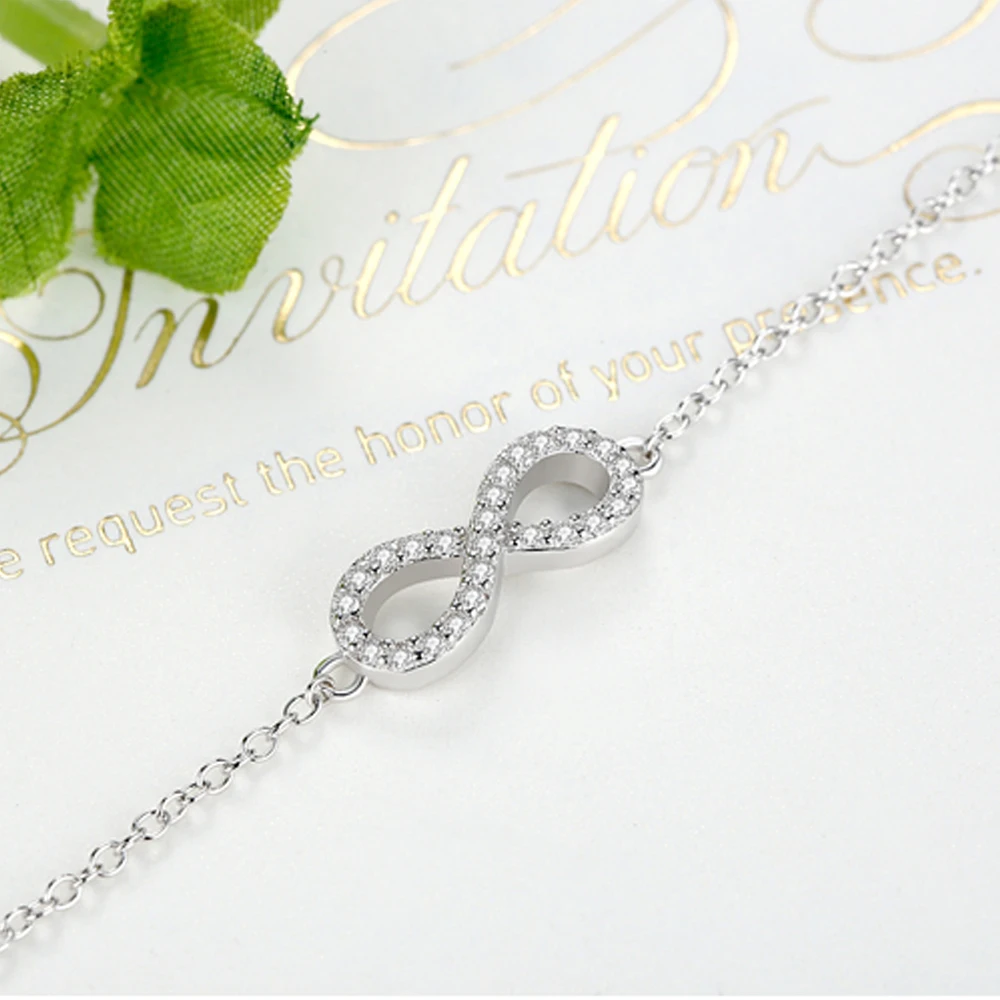 Luxusné Pevné 925 Sterling Silver Infinity kúzlo Náramok Náramok pre Ženy Crystal Korálky Náramok priateľstva Autentické Šperky