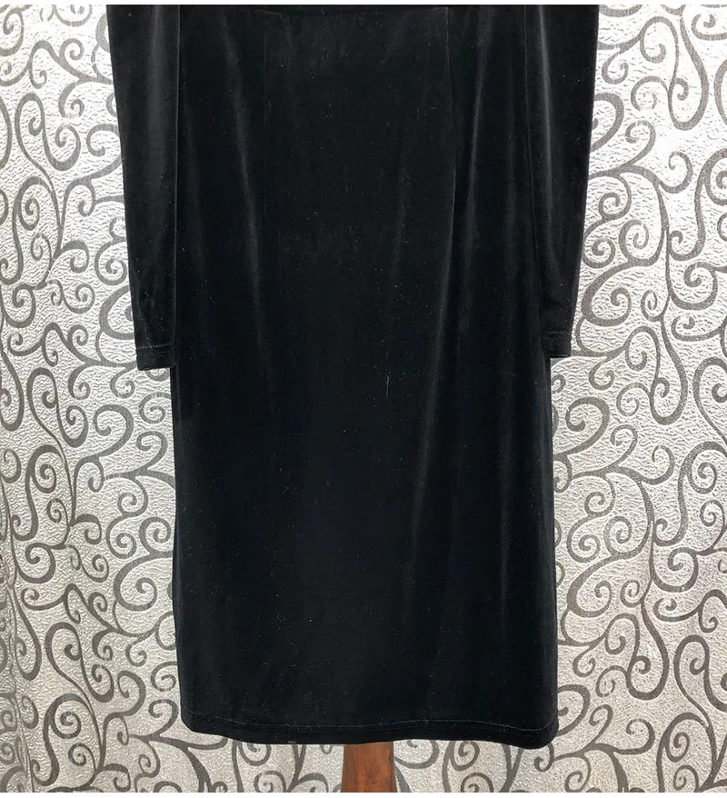 Luxusné Šaty 2020 Jeseň Zima Strany Vintage Ženy Ručne Vyrobené Lištovanie Deco Dlhý Rukáv Polovici Teľa Dĺžka Čierne Zamatové Šaty Žena