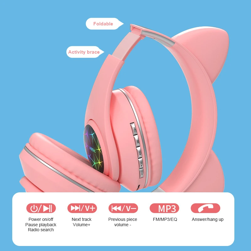 M2 Bezdrôtové Slúchadlá Bluetooth Headset Svetelný Stereo Mačka Uchu Slúchadlá S Mikrofónom Pre PC, Mobilný Telefón, Mp3 Na Sklade Hot