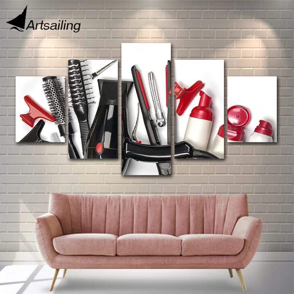Maliarske plátno Kadernícke obrázok pre salón krásy domova moderný 5 Ks wall art Obrázok pre obývacia izba tlač a Poster