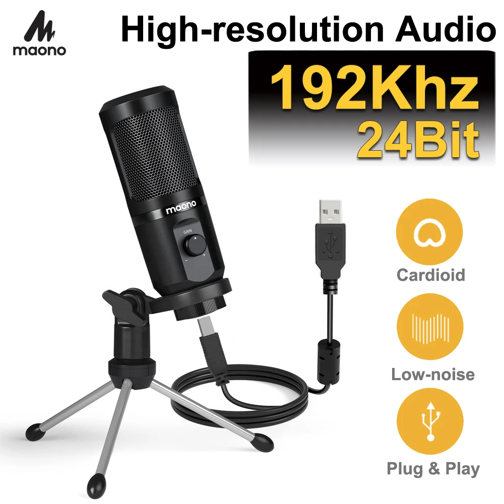 Maono Podcast Kondenzátorových Mikrofónov 192Khz/24bit USB Počítača Nahrávanie Mikrofón Mic Gain Cardioid Štúdiová Nahrávka Plug & Play
