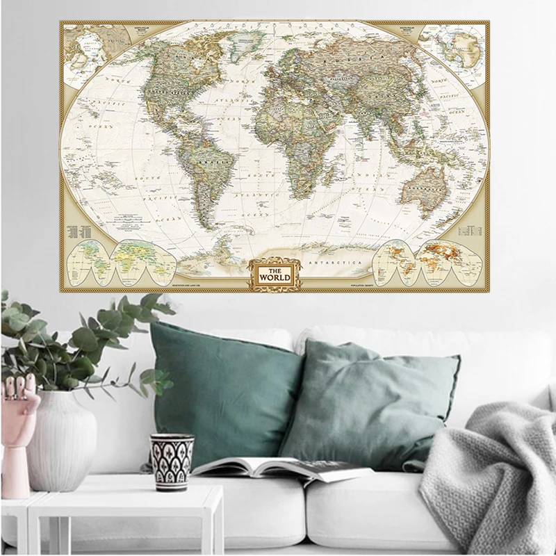 Mapa Sveta Retro Plagáty Vzdelávania Vytlačí Wall Art Obrázky Non-vôňa Non-tkané Plátno na Maľovanie Office Home Dekorácie