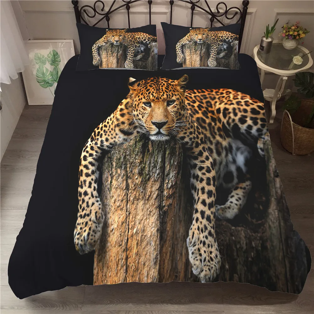 MEI Sen Leopard na Drevené Vklad Posteľná Bielizeň Luxusných Domov posteľná bielizeň Nastaviť 3D Digitálna Tlač Perinu