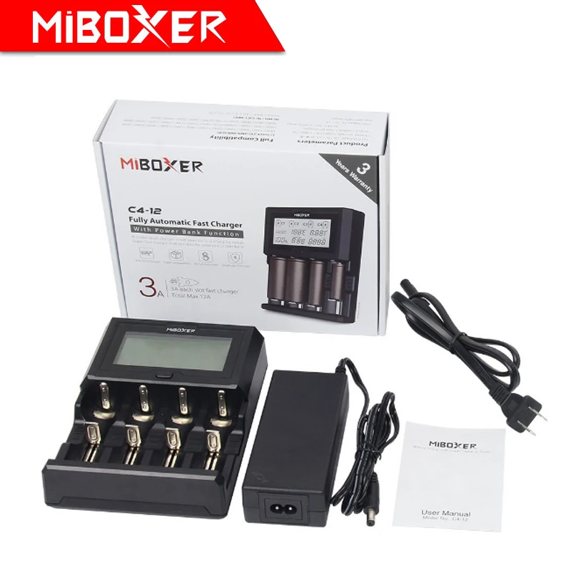Miboxer C4-12, LCD Displej Nabíjačka pre Li-ion/Ni-MH/Ni-Cd/LiFePO4 18650 14500 26650 AAA AA nabíjateľné batérie