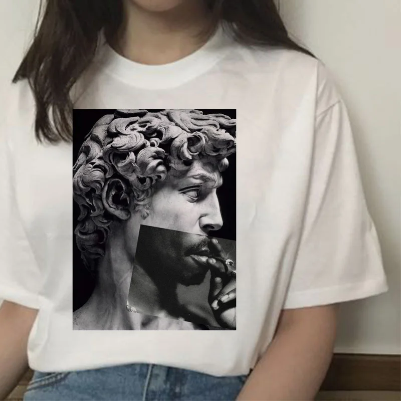 Michelangelo david ruky ulzzang tlačiť t-shirt tričko femaale t shirt letné oblečenie estetické grafické 90. rokov ženy top harajuku