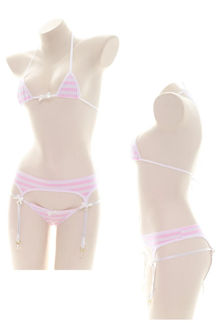 Micro Bikini Extrémne Mini Podprsenka a Nohavičky Podväzok Nastaviť Bielizeň Ženy Úplnej Roztomilý Sexy spodné Prádlo Blue Pink Prekladané Školáčka Jednotné