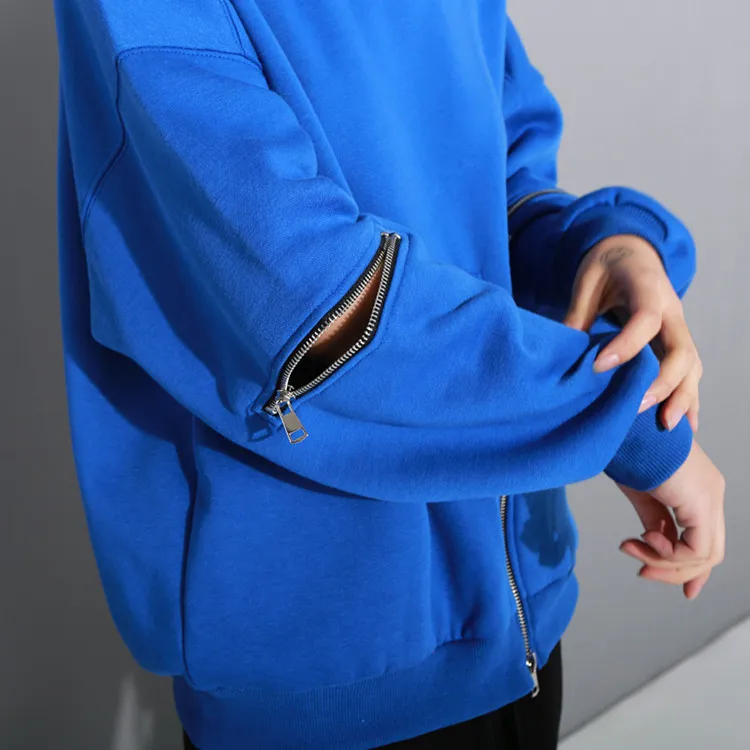 Mikina s kapucňou Mikiny pre Dievčatá Japonské Zimné Teplé Fleece Linning Ženy Harajuku Čierna Modrá Zips Plus Veľkosť Voľné Základné Oblečenie
