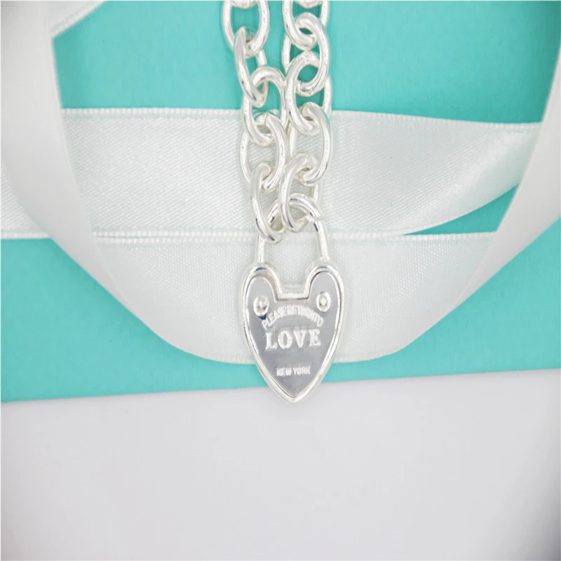 Mincový striebro S925 1:1 LOGO Značky Šperky Love Heart-shape Zámok Náhrdelník Prívesok pre Dámy Strany Valentine Darček Darom LÁSKY