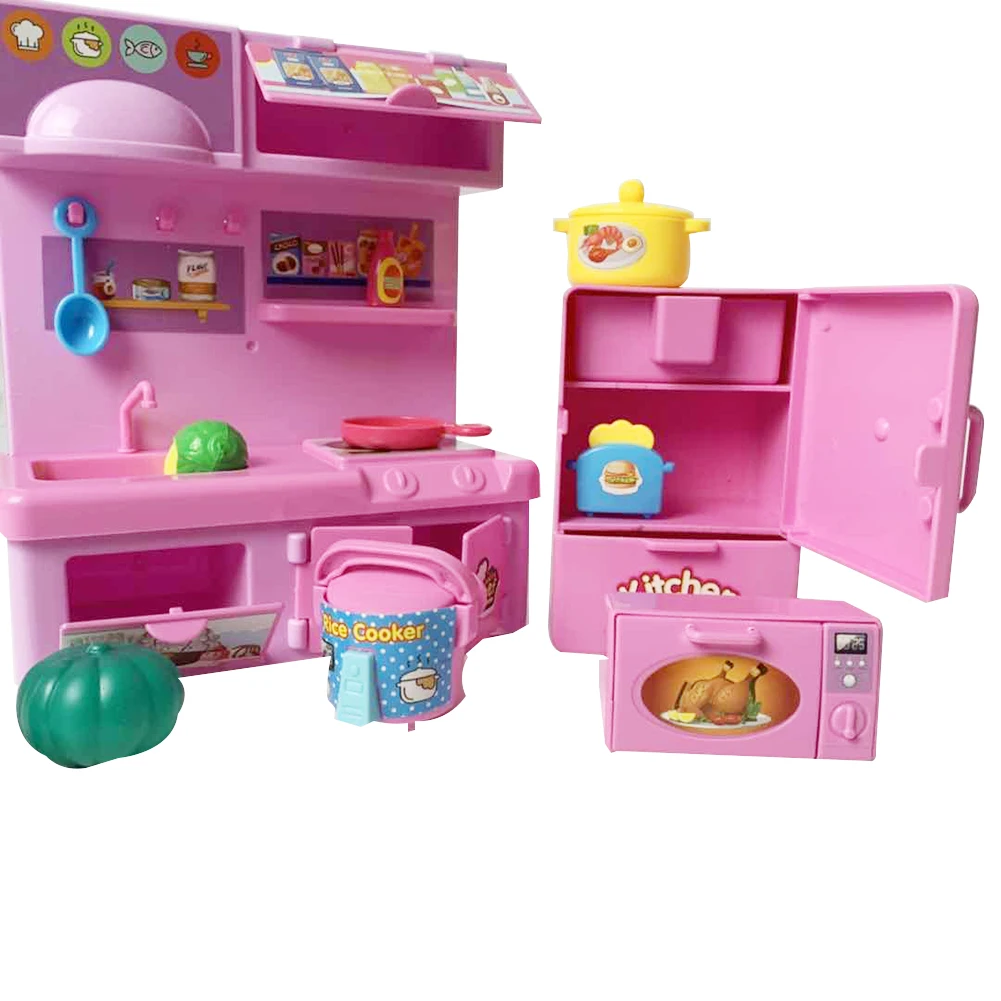 Mini Chladnička, Riad Kuchyňa Auta Predstierať, že Hrať Hračky Deti DIY Doll House Príslušenstvo Ružové dievča obľúbené hračky darček k narodeninám