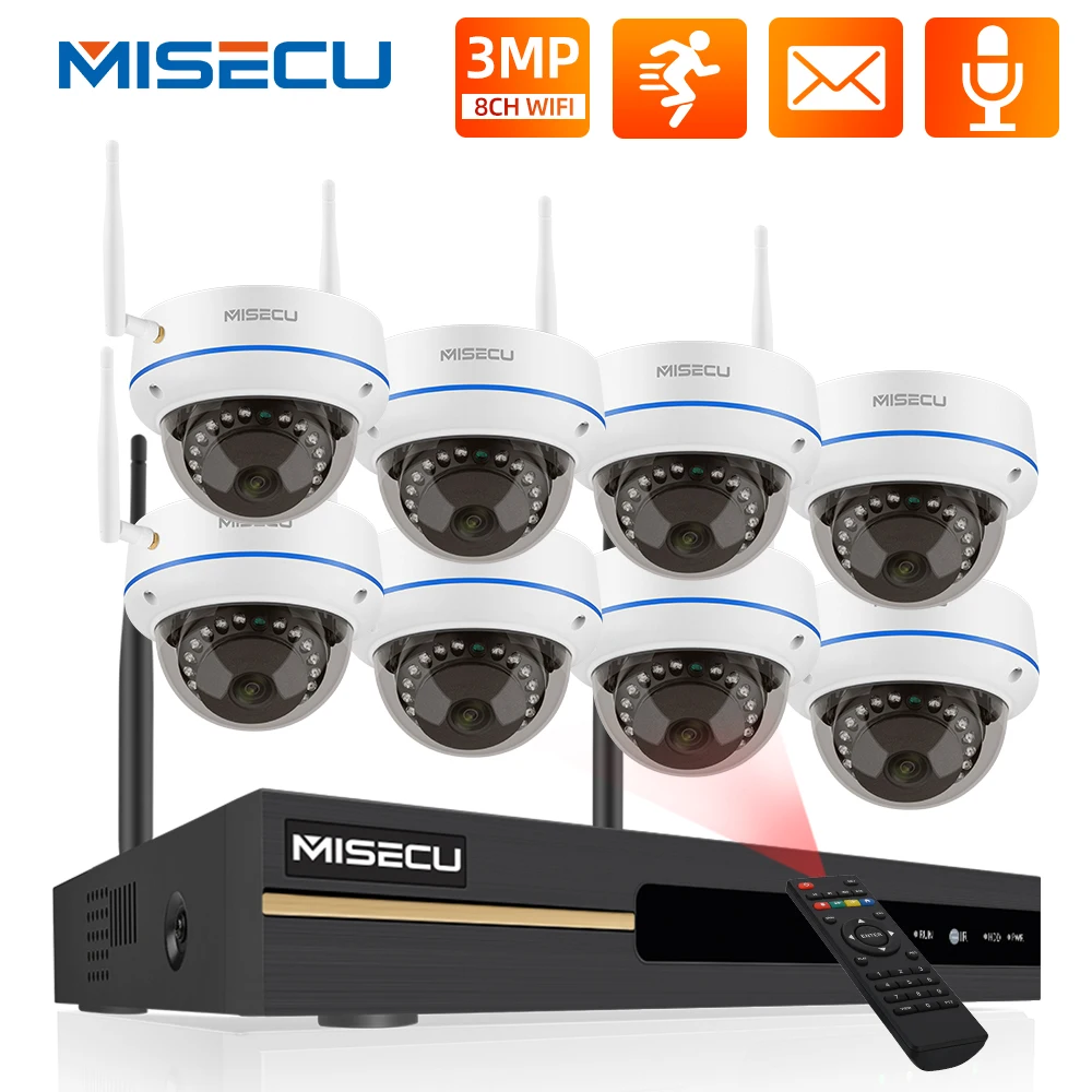 MISECU 8CH HD 3MP Bezdrôtové Kamery Nastaviť CCTV kamerovým Systémom Wifi NVR Vandalproof Dome Kamera, WIFI, bezpečnostné Kamery Auta