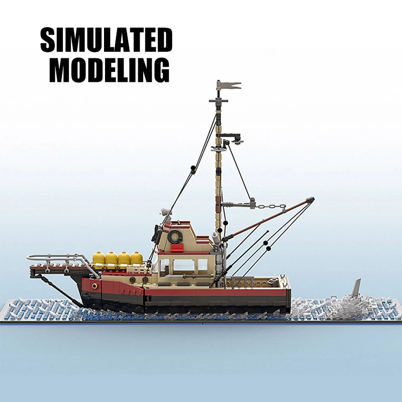 MOC Mesto Výletnú Loď Ocean Prieskum Shark Rybársky Čln DIY stavebným Obrázok Vzdelávania Model Tehly Hračky Pre Deti,