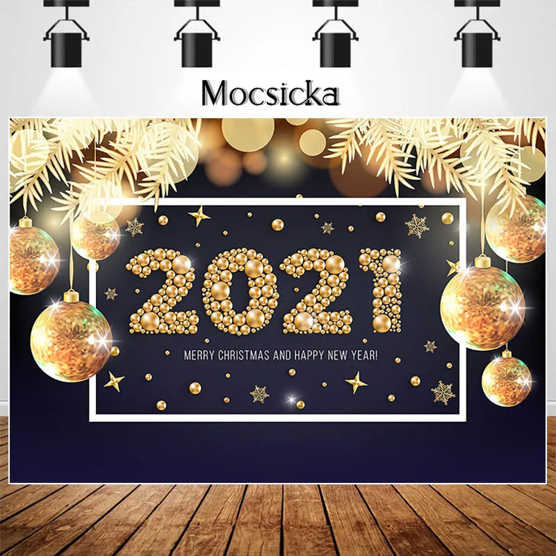 MOCSICKA 2021 Nový Rok Party Fotografické Štúdio Foto Pozadia Zlatý Loptu Leaf Dekorácie, Vianočné Pozadia Fotografie