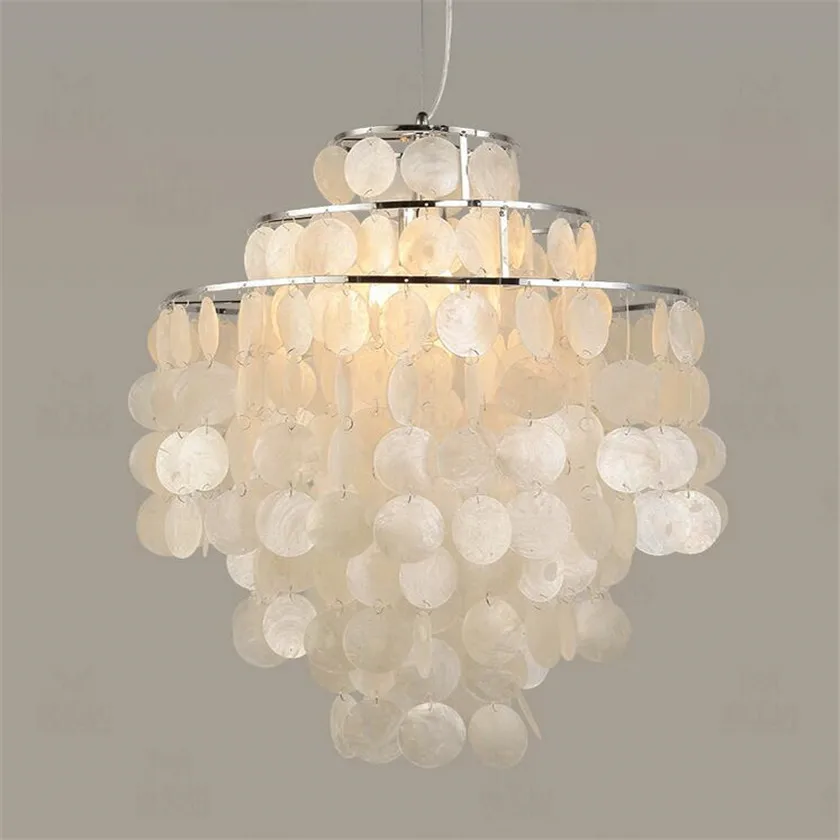Moderná Severská Seashell Prívesok Svetlá Biela Shell Závesné Osvetlenie zariadenie E27 Svetlá 3 Vrstvy DIY Prívesok Lampy Domova