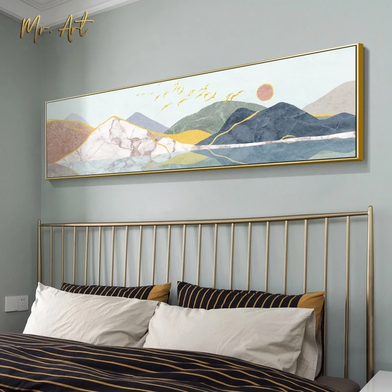 Moderné Plátno na Maľovanie Akvarel Hory a Jazero Posteli Plagát na Stenu Umenie Obrázky, Obývacia Izba, Spálňa Nordic Domova