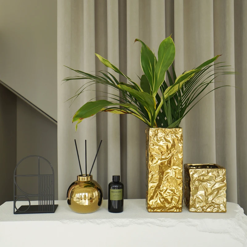 Moderné Tvorivé keramické vázy Strane-pozlátené striebro, zlato skladaný vázy Kvet Usporiadanie Svadby umenie Vázy Domáce dekorácie