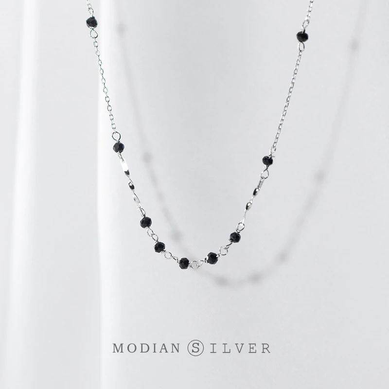 Modian Hot Black Crystal Loptičku Nepravidelný Rýdzeho Striebra 925 Náhrdelník Prívesok pre Ženy Nastaviteľné Náhrdelník Jemné Šperky