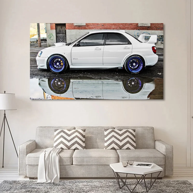 Modulárny Plátno na Maľovanie Domova Obrázky Vytlačené Bieleho Subaru Odráža v Puddle Plagát Na Steny v Obývacej Izbe Umenie, fotografia Bez Rámu