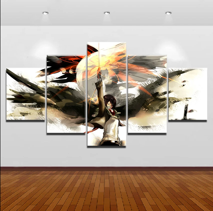 Modulárny Plátno, Tlač Plagátu Pre Obývacia Izba 5 Kusov Mikasa Ackermana Anime Útok na Titan Maľovanie Domova Wall Art Obrázok