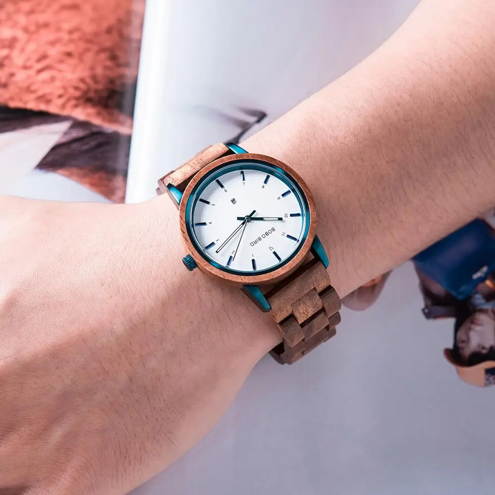 Montre homme BOBO VTÁK 40mm Drevo Sledovať Muži Ženy Luxusné náramkové hodinky Quartz Zobrazenie Dátumu Hodinky Výročie Darček Vlastné Logo