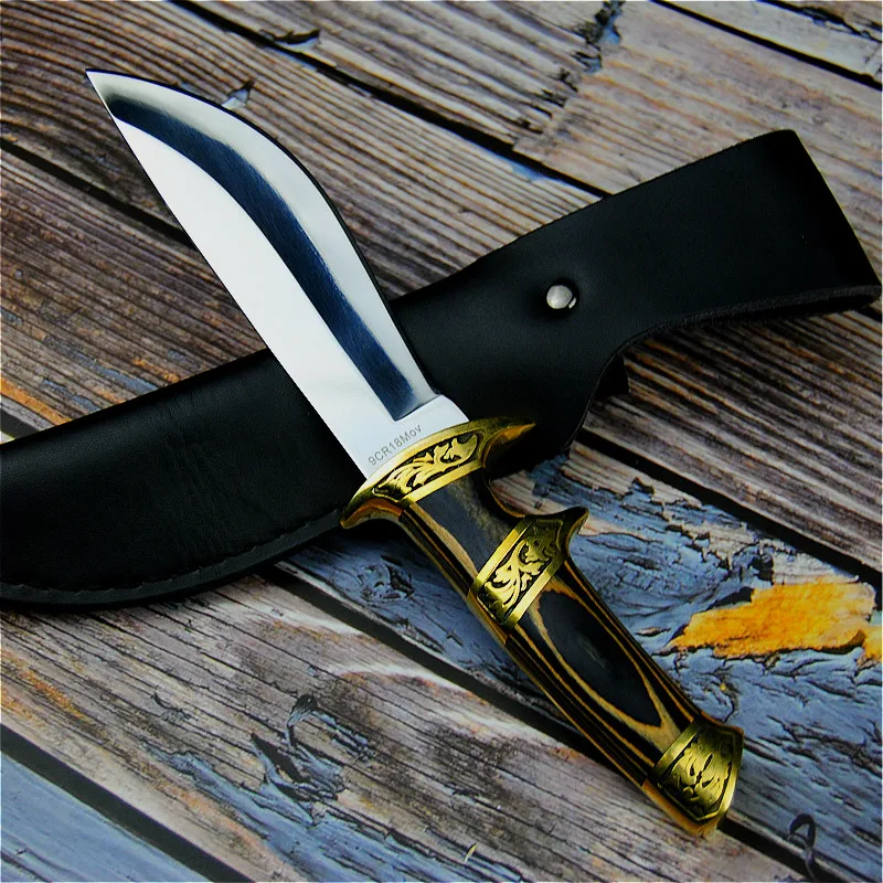 Mosadzná rukoväť 9CR18MOV nemecký high-end zrkadlo svetlo ostrý lovecký nôž vonkajšie jungle rovný nôž taktický nôž