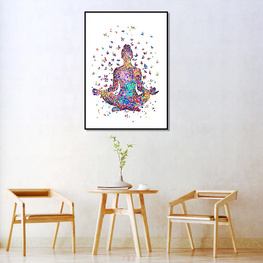 Motýľ Jogy Predstavovať Nepremokavé Atrament Frameless Plátno Na Maľovanie Yoga Studio Domov Obývacia Izba Umelecké Dekorácie Plagát Darček