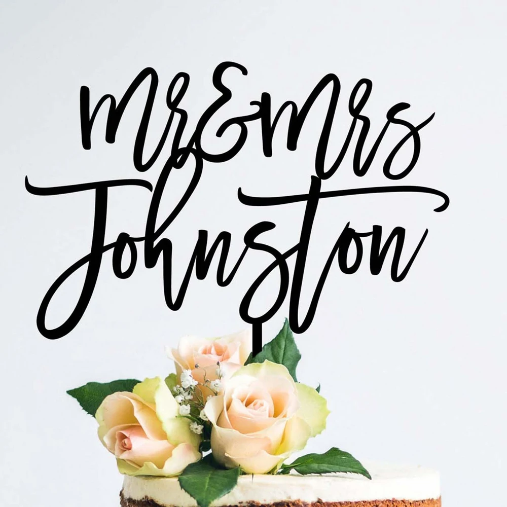 Mr & Mrs Personalizované Svadobnú Tortu Vňaťou Svadobné black/mirror gold Cake Dekorácie Vlastné priezvisko Tortu Mulčovače