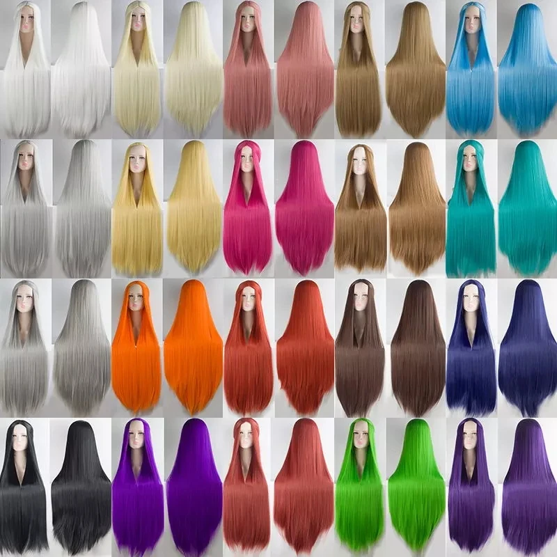 MUMUPI Cos Parochňa Blond Červená, Ružová, Sivá, Fialová Vlasov na spoločenské 100 CM Dlhé Rovné Syntetické parochne cosplay Parochňu pre čierne Ženy