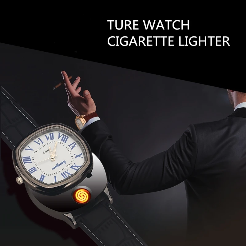 Muži sledovať Ľahšie sledovať Vetru quartz USB Nabíjanie Cigaretový Zapaľovač Hot Príležitostné športové náramkové hodinky hodiny Vojenské A0688