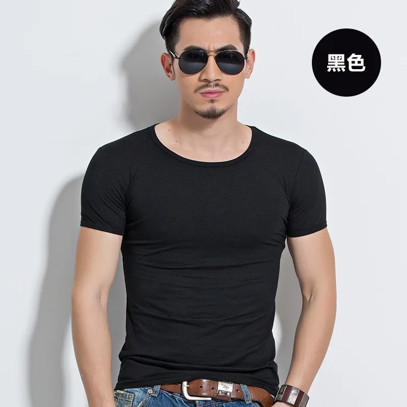 Mužov V golier pánske T-shirt, bavlna tesné krátke rukávy vesta, čistej bavlny pure color veľkoobchod pánske T-shirt