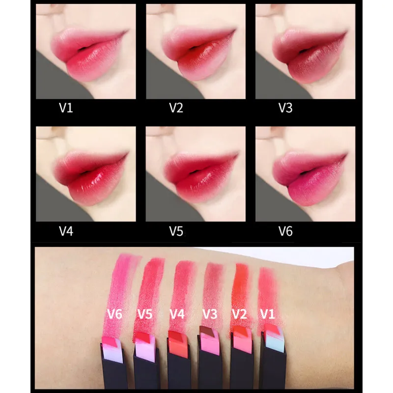 MYG pery make-up Kovové trubice, matné rúže V typ Gradientu Bicolor rúž dlhotrvajúce Hydratačné Ľahká vôňa rúž