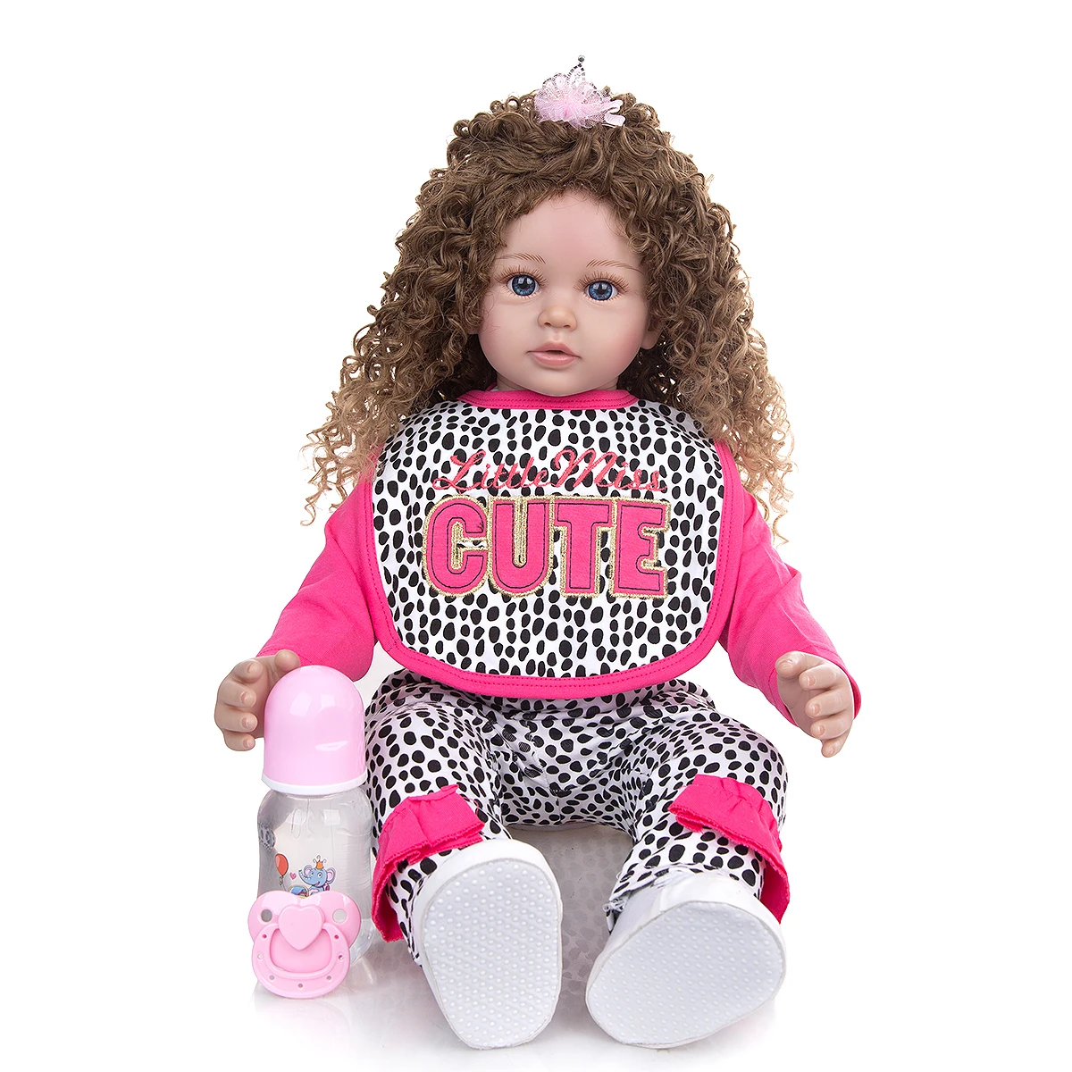 Mäkké Silikónové Reborn Baby Doll 60 cm Realisticky bebe dievča batoľa Menina Dlhé kučeravé parochňu Deti Playmate Látkové Telo darček k Narodeninám