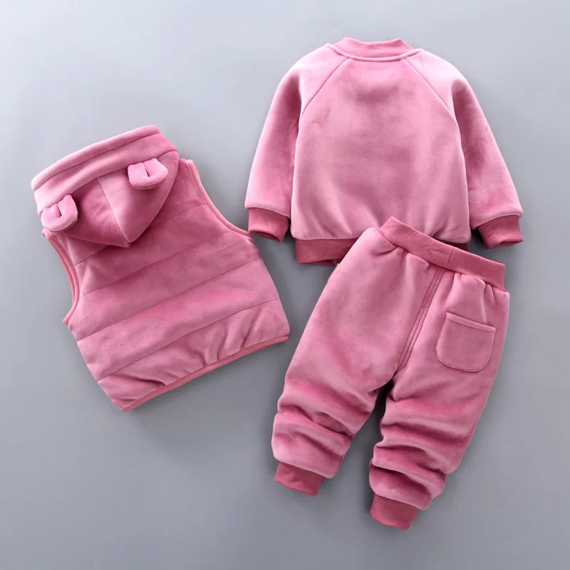 Móda Dojčenské Oblečenie Zimné Baby Oblek, Baby, Dievčatá Oblečenie Baby Chlapci Oblečenie Hrubý Kabát + Top+ Nohavice Teplé Detská Sedačka