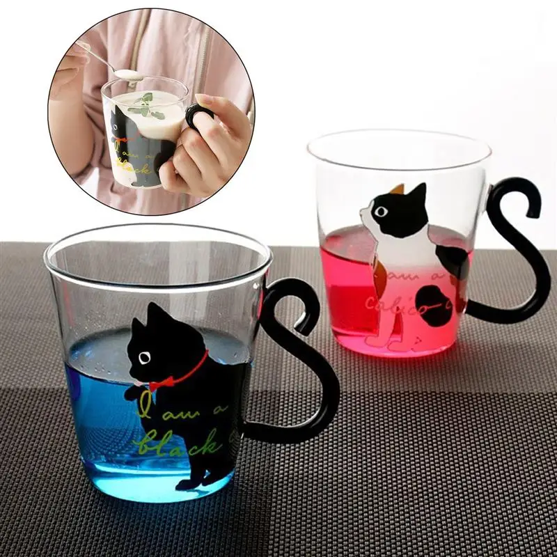Móda kórejský Japonský Štýl Sklo Voda Pohár 3D Cat Vytlačené Tepelne-Odolné Mlieko Pohár Šťavy Hrnček na Kávu, Izolované Hrnčeky 8.5 oz