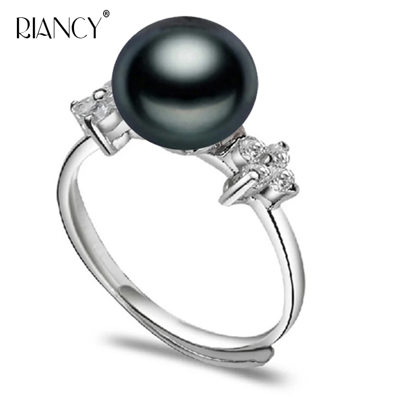 Móda Prírodné Sladkovodné black Pearl Krúžky Pearl šperky 925 Sterling Silver Jednoduché Prstene pre Ženy Darček