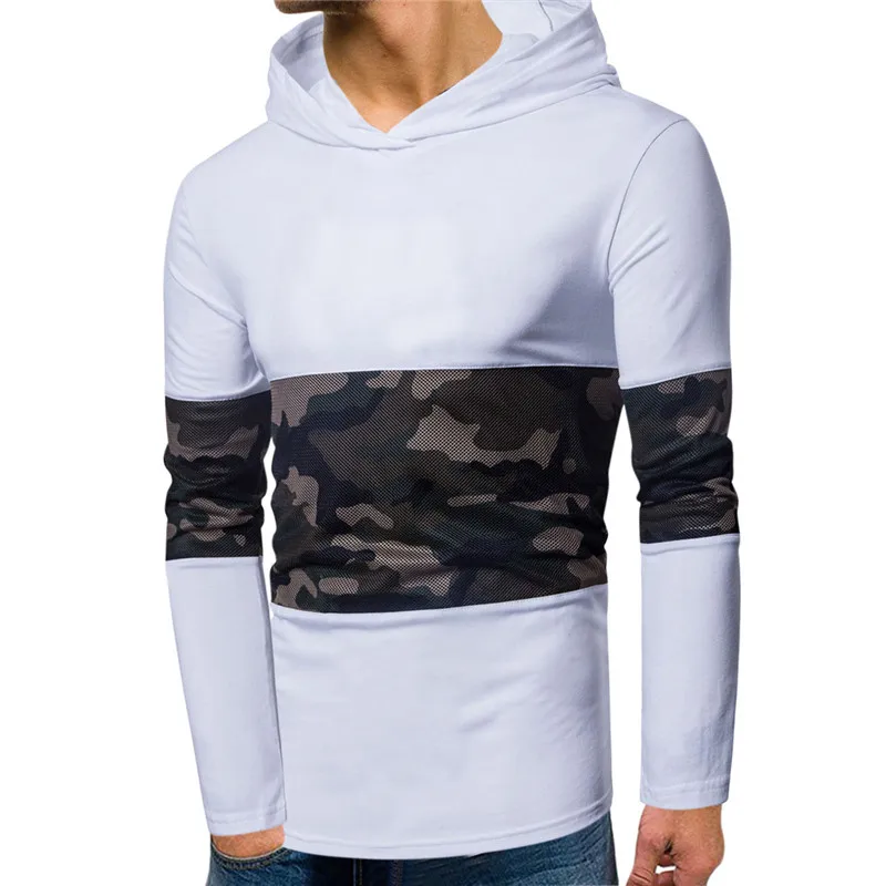 Módne tričko Značky mužov long-sleeve hooded bežné T-shirt pohodlné streetwear Kamufláž Spájaní s kapucňou T-shirt
