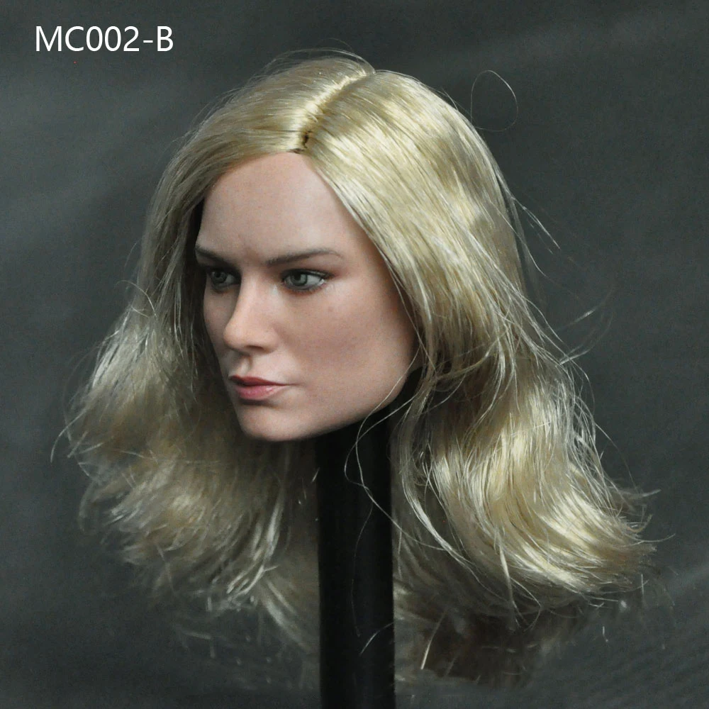 Na sklade 1/6 MC002 Brie Larson Hlava Samice Sculpt Dlhé Kučeravé Žlté Vlasy pre 12
