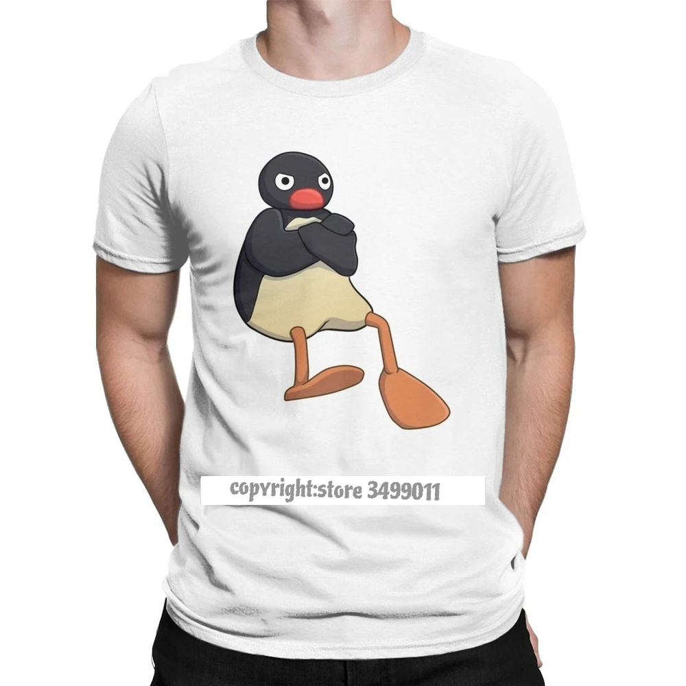 Nahnevaný Pingu Tshirts Mužov Čistej Bavlny Úžasné Tee Tričko Kolo Golier Penguin Meme Vtipné Kreslené Tričká Topy Darček