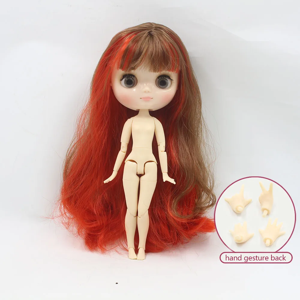 Nahé middie blyth spoločné bábika Červená mix hnedé vlasy Transparentné tvár vhodné DIY darček pre dievča ako ľadové bábika uprostred blyth