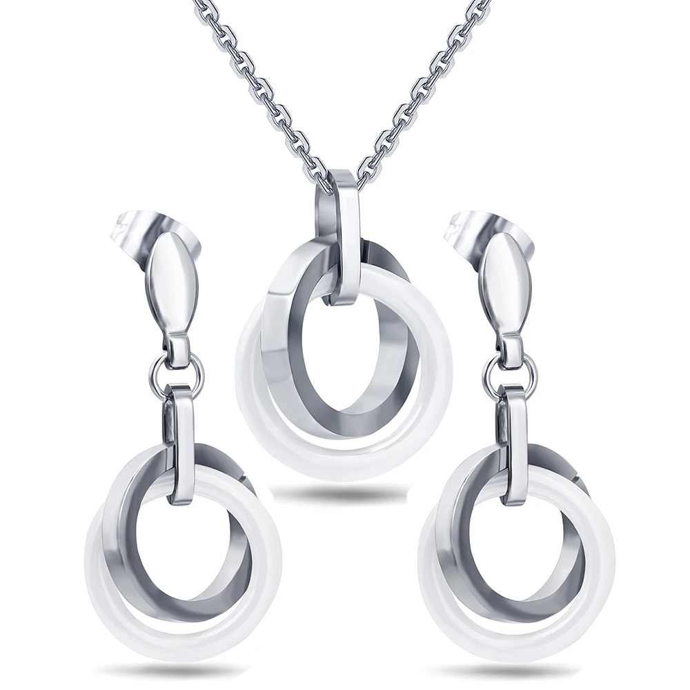 Najpredávanejšie Ženy Náhrdelník& Náušnice Šperky Set Biely Kruh Keramické a Kolo Stainlees Oceľové Šperky, Doplnky