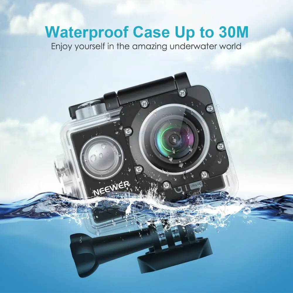 Neewer G1 Ultra HD 4K Akcia Fotoaparát Kit Obsahuje 16MP,98 ft Podvodná Vodotesný Fotoaparát 170 Stupňov Široký Uhol WiFi Športové Vačky