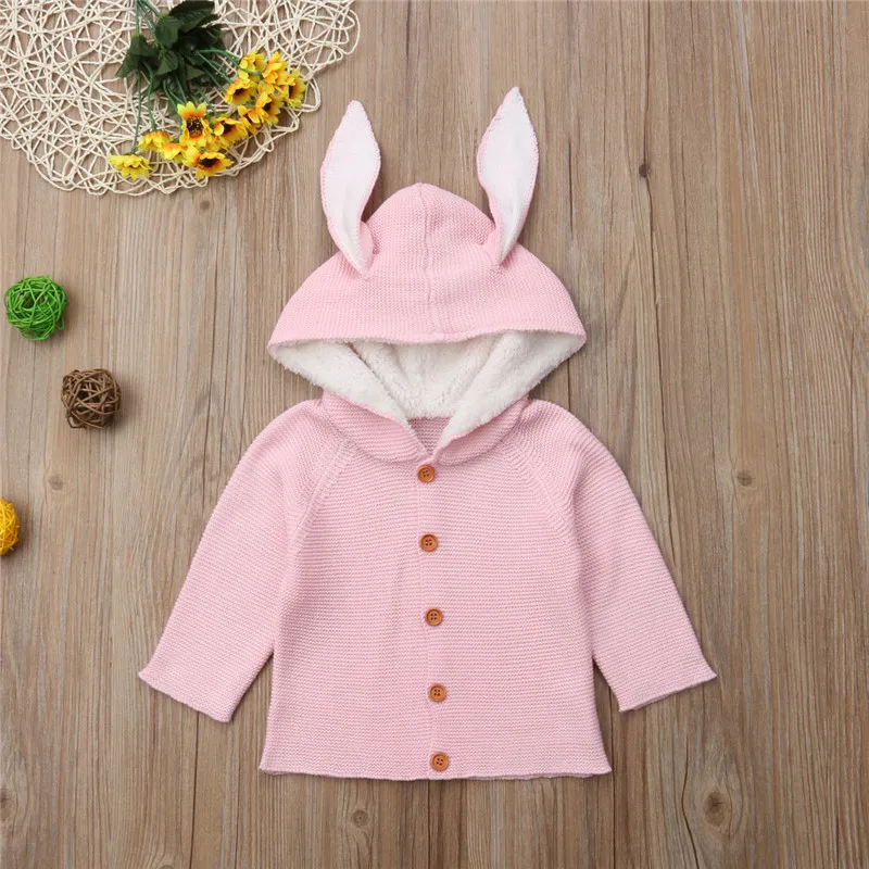 Novorodenca Roztomilé Dieťa Dievča, Chlapec Pletený Sveter 3D Rabbit Ucho s Kapucňou Sveter vrchné oblečenie Oblečenie Oblečenie s Dlhým Rukávom Teplé Bavlnené Oblečenie