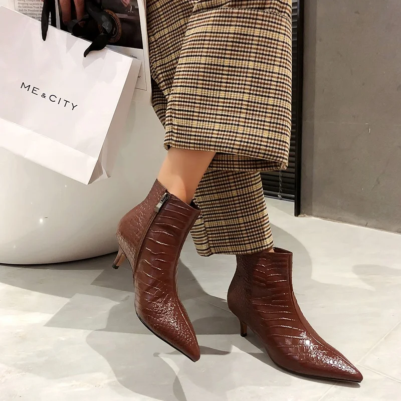 Nové 2020 jeseň ženy členková obuv sexy vysoké podpätky špicatou špičkou topánky žena black hnedé topánky žena chelsea Boots veľký veľkosť 34-43