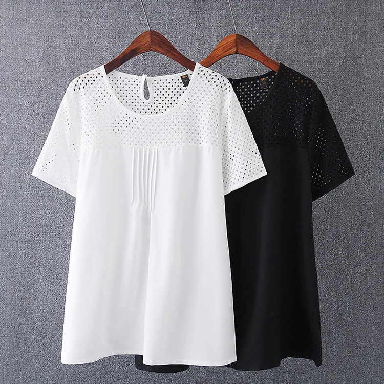 Nové 2021 dámy letné plus veľkosť šifón tričko pre ženy veľké topy voľné bežné krátky rukáv biela čierna blúzka 3XL 4XL 5XL 6XL