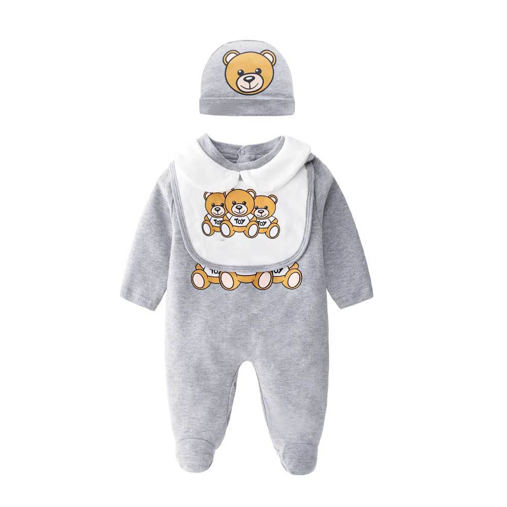 Nové 2021 jarné módne novorodenca chlapec oblečenie Bavlna cartoon Malého medveďa nové narodený Batoľa, dieťa dievča romper a klobúk Podbradníky Sady